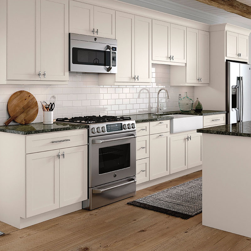 White Shaker Kitchen Cabinets - Omni Cabinet Door Style with Snow Finish By Mantra Cabinets