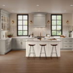 Gray Shaker Kitchen Cabinets with White Shaker Island and Deep Brown Butler Pantry - Omni Cabinet Door Style in Mineral with Island in Snow Finish and Butler Pantry in Bark Finish