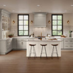 Gray Shaker Kitchen Cabinets with White Shaker Island and Deep Brown Butler Pantry - Omni Cabinet Door Style in Mineral with Island in Snow Finish and Butler Pantry in Bark Finish