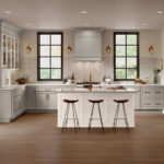 Gray Shaker Kitchen Cabinets with White Shaker Island and Deep Brown Butler Pantry - Omni Cabinet Door Style in Mineral with Island in Snow Finish and Butler Pantry in Bark Finish