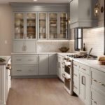 Gray Shaker Kitchen Cabinets with White Shaker Island and Deep Brown Butler Pantry - Omni Cabinet Door Style in Mineral with Island in Snow Finish and Butler Pantry in Bark Finish