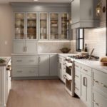 Gray Shaker Kitchen Cabinets with White Shaker Island and Deep Brown Butler Pantry - Omni Cabinet Door Style in Mineral with Island in Snow Finish and Butler Pantry in Bark Finish