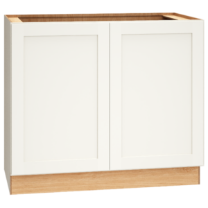 Mantra Cabinets SKU Number VBSR3632.521 -Include our 36 x 22 1/2" full overlay shaker-style vanity cabinet to your bathroom design. Comes with a single door in a omni door style & a snow finish.
