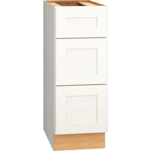 12 Inch by 32 and a Half Inch Vanity Base Cabinet with 3 Drawers in Omni with Snow Finish