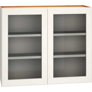 Cut-for-Glass Wall Cabinet with Double Doors in Snow