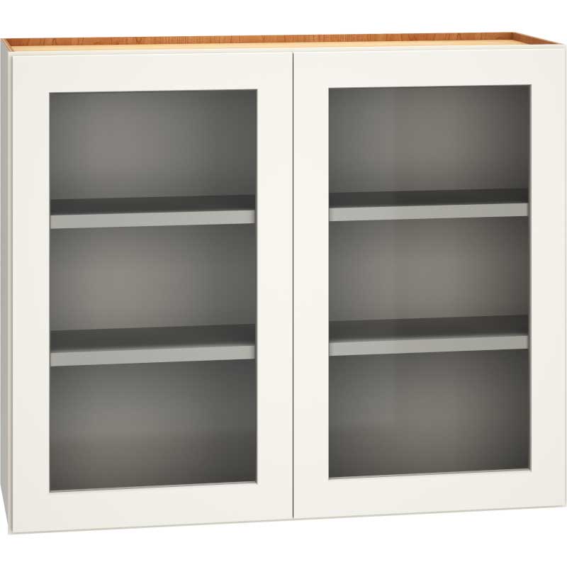 Cut-for-Glass Wall Cabinet with Double Doors in Snow